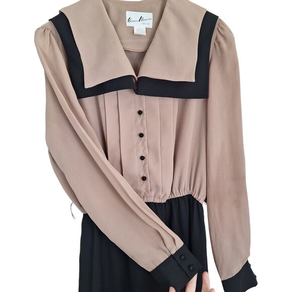 Vintage Herman Marcus Dallas Sheer Midi Dress Black Brown Square Collar 12 - Picture 4 of 12